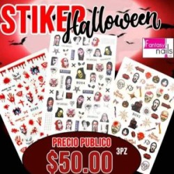 3 planillas Sticker halloween Fantasy nails